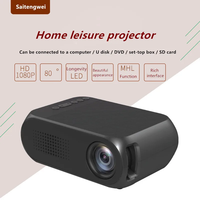 

LED Projector Built-in Battery 600 lumen 3.5mm Audio 320x240 Pixels YG-320 HDMI USB Mini Projector Home Media Player Home HD