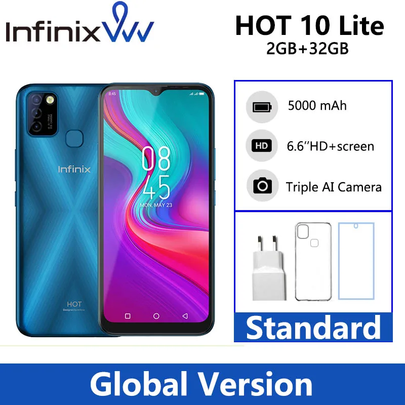 Глобальная версия Infinix Hot 10 Lite 2 ГБ 32 смартфон 6 дюйма HD 1600*720P аккумулятор 5000 мАч Helio