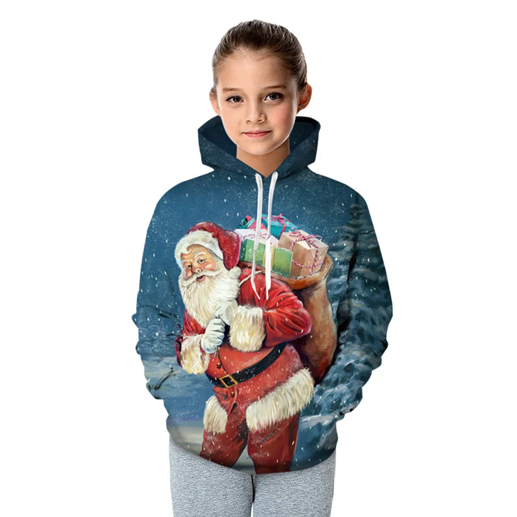 Christmas Kids Hoodies 3D Snowman Print Sweatshirt Children Winter Xmas Hooded Warm Jacket Teen Boys Girls Jacket