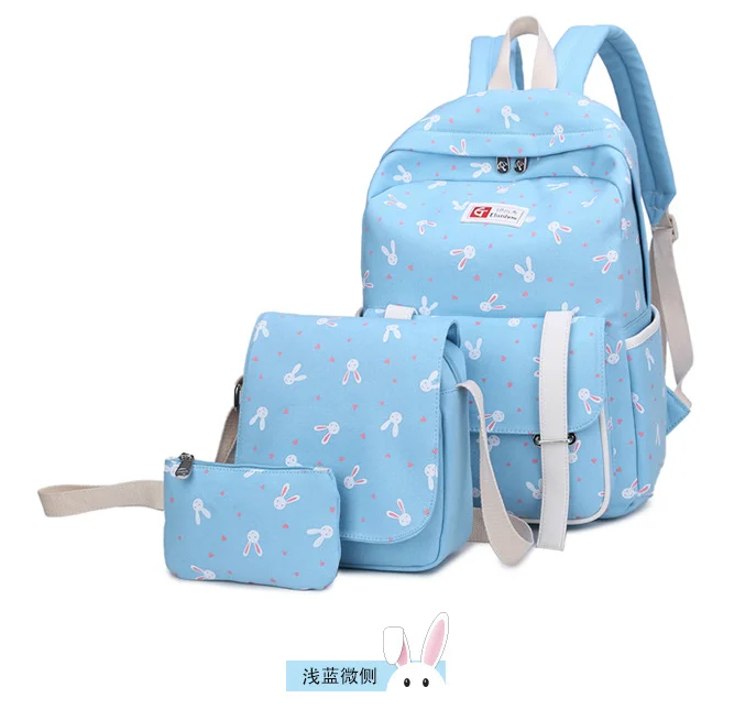 Сумка для начальной школы, Женская Холщовая Сумка на плечо из трех частей, женский рюкзак для путешествий - Цвет: Небесно-голубой