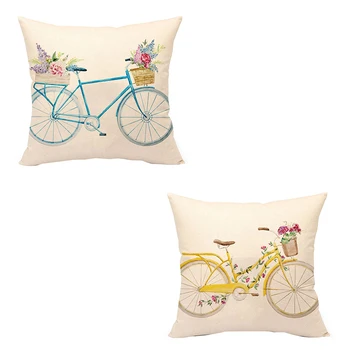 

Bicycle Throw Pillow Cover Vintage Home Decorative Cushion Case 18 x 18 Inch Linen for Sofa