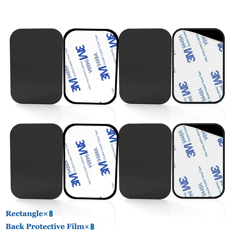 8Pcs Rectangle Black Черный металлический пластинчатый диск для магнита Автомобильный держатель для телефона Железный клейкий лист для магнитного мобильного телефона держатель Автомобильный Стенд крепление поддержка - Цвет: 8Pcs Rectangle Black