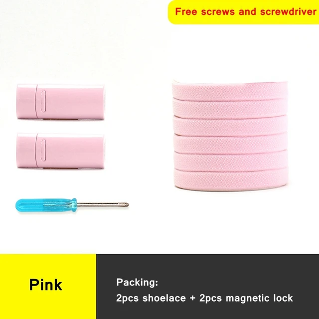 1 second No tie shoelace 24Color Elastic shoelaces Magnetic metal lock Quick wear in Flat Suitable for all shoes Lazy laces Pink