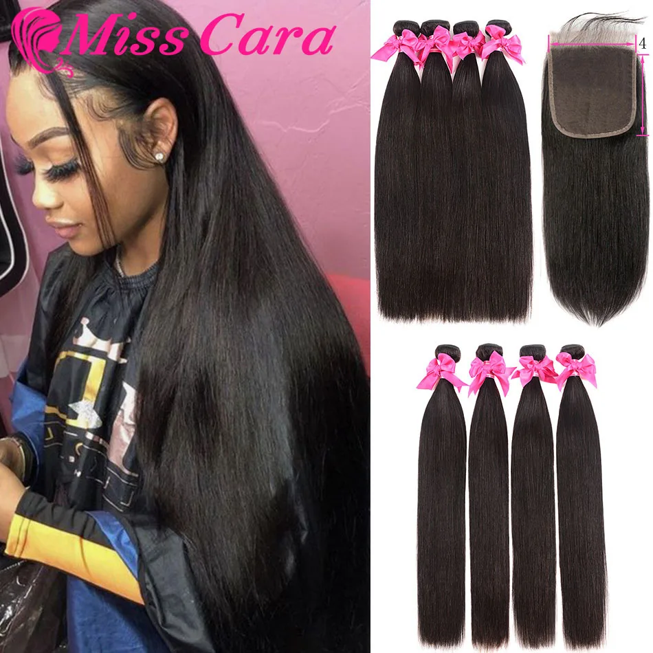 Прямые малазийские пряди волос с застежкой 100% человеческие волосы Remy Miss Cara 3/4