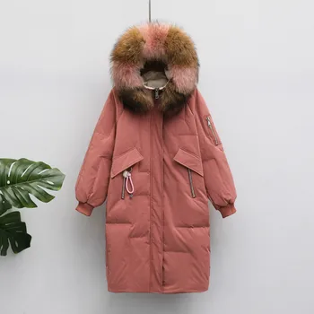 

90% White Duck Down Jacket Women Raccoon Fur Collar Down Coat Winter Coat Women Warm Parka Casacos KTL2060 YY1030