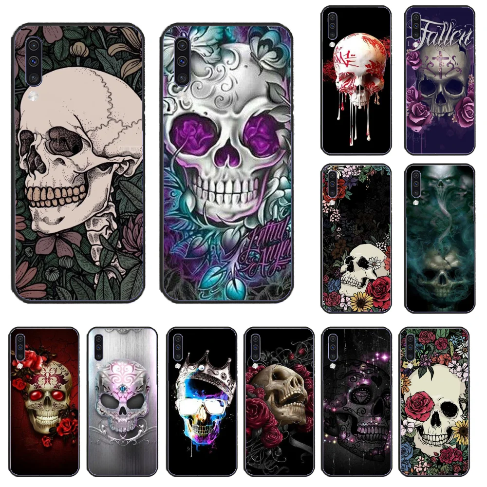 

Art skull Soft Silicone Black Phone Case For Samsung A50 60 70 A6 2018 plus A8 2018 A7 A9 750 920