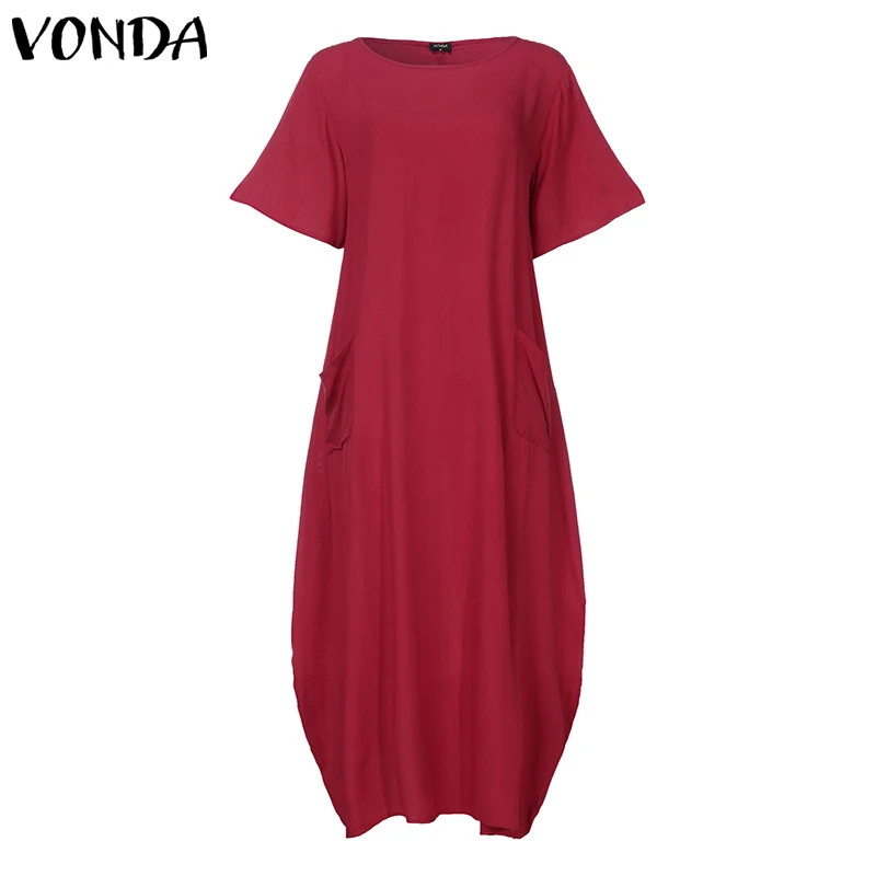 Богемное женское платье VONDA, винтажные, с коротким рукавом, длинные, вечерние, макси, длинное платье, летний сарафан, Повседневное платье, Vestidos размера плюс