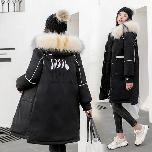 

Photo Shoot 2019 Winter New Style Korean-style Fashion Cotton Coat Embroidered Mid-length Loose-Fit Cotton-padded Clothes Studen