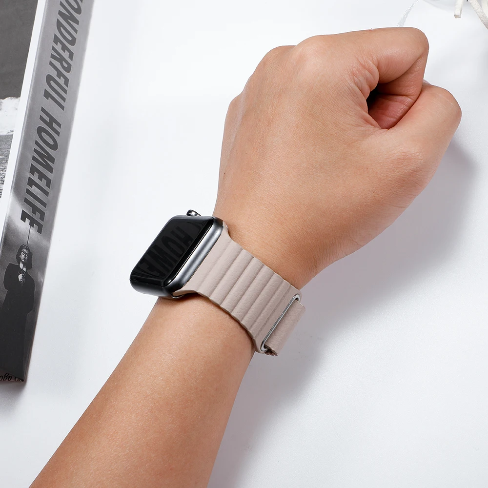 Ремешок-Петля из натуральной кожи для apple watch 4, 5, ремешок 44 мм, 42 мм, 40 мм, 38 мм, кожаный магнитный браслет-петля iwatch 5, 4, 3, аксессуары