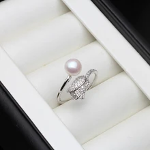 

White Natural Freshwater Open Pearl Rings For Girls,Real Black Cultured 925 Silver Pearl Rings Engagement Gift