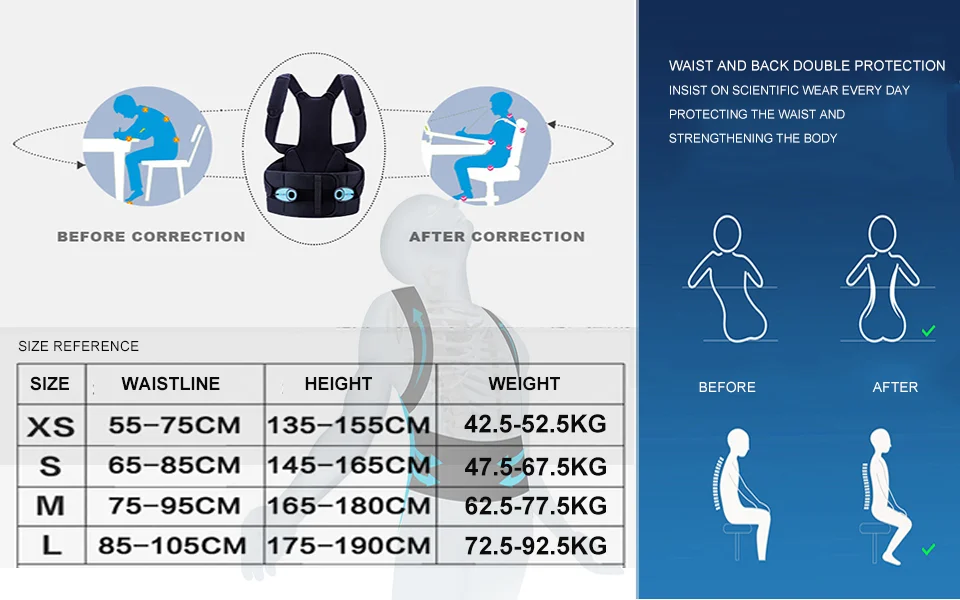 Pr+ mise djustable Brace Поддержка Корректор осанки ключицы позвоночника спины плеча поясницы коррекция осанки