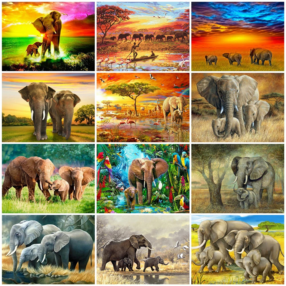 HUACAN Pictures By Number Elephant Home Decoration Oil Painting Animals