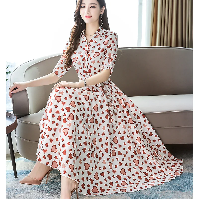 

Chiffon Dress Women's 2019 Autumn New Style Slimming Popular Elegant Slim Fit A- line Floral Dress