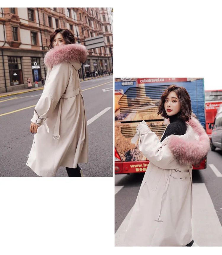Winter Mid-length over-the-Knee Hooded Thick down Jacket Korean-style Waist Hugging Lace-up Loose-Fit Down Jacket Women's