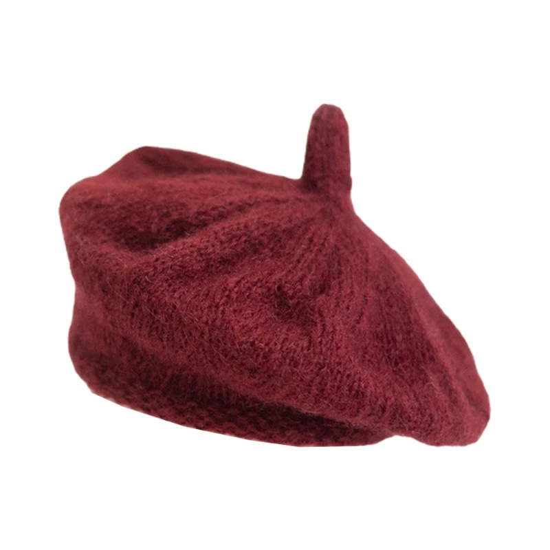 

Newborn Photography Props Hand-woven Soft Mohair Beret Cap Solid Color Baby Hat R2JF