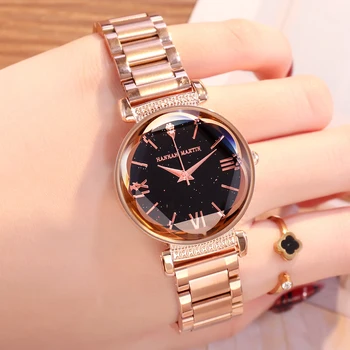 

Ayhaus Female Gold Stainless Steel Watch Fashion Casual Mesh Clock Slim Thin Quartz-watch For Women Ladies