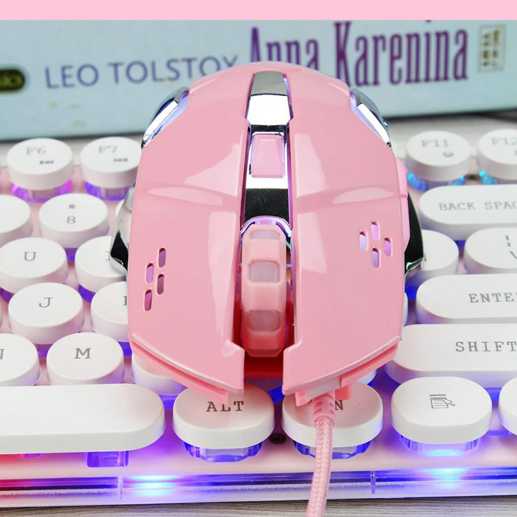 3200 DPI  LED Optical Multi-Color Gaming USB Wired Mouse Gamer Mice for Girls -Pink