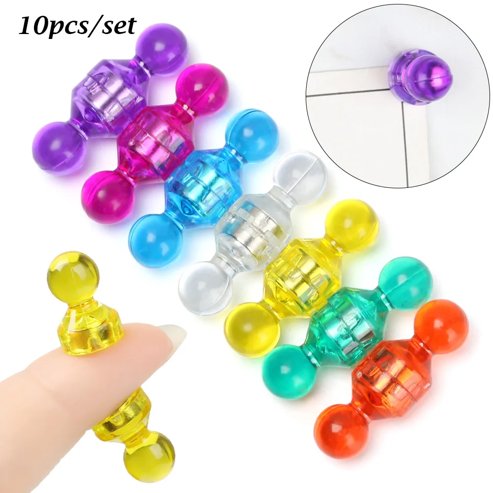10Pcs Acrylic Mini Magnetic Pushpin Fridge Magnets Multi-color Thumbtack Notice Board Marker Message Holder Office School Supply