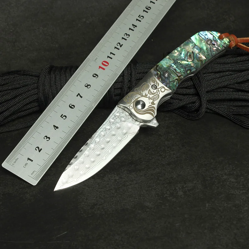 

Hot Damascus Folding Knife Hand Crafted Exquisite Handle Laser Steel Head Outdoor Camping Self-defense EDC Tool