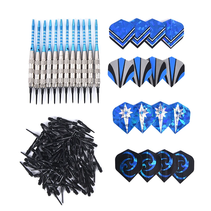 18g 12Pcs Steel Safe Dart With Soft Tip Indoor Sport Darts With 4 Pattern 16pcs Flights For Games+120 Soft Tip - Цвет: as  pic