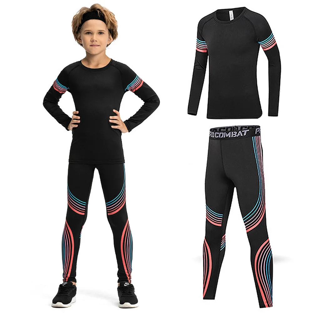 

Boys Tracksuits Sets Training Sportswear Breathable Fitness Tights Quick-Dry Running Clothes for Kids Sports Tops and Trousers