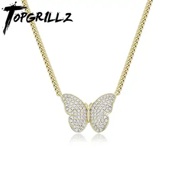 

TOPGRILLZ 2020 New Butterfly Pendant Iced Out Cubic Zirconia Pendant With 3mm Cuban Chain High Quality Fashion Jewelry Gift Men