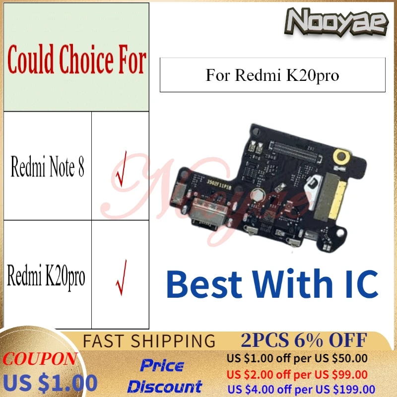 

Best Quality For Xiaomi Redmi Note 8 K20 Pro USB Dock Charging Port Plug Fast Charger Flex Cable Microphone MIC Board +Tracking