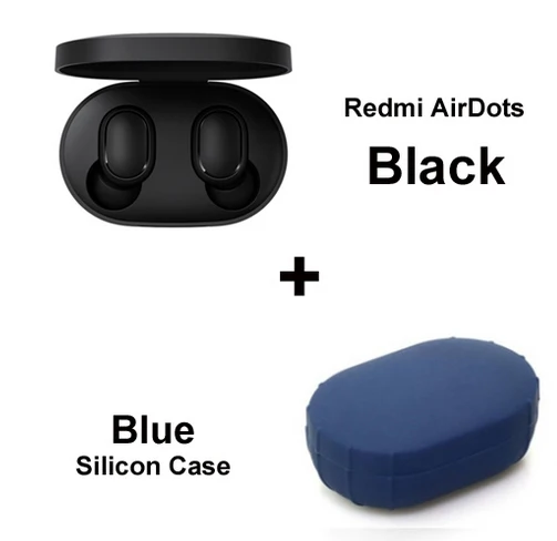 Оригинальные Xiaomi Redmi Airdots беспроводные Bluetooth наушники-капельки со стерео басом Bluetooth 5,0 TWS с микрофоном Handsfree AI control - Цвет: Black Add Blue Case