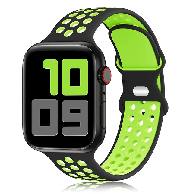 Sport Strap For Apple Watch Band 6 SE 5 4 44mm 40mm Silicone Breathable Belt Bracelet to iWatch Watchband Series 54321 38mm 42mm 12 Black green