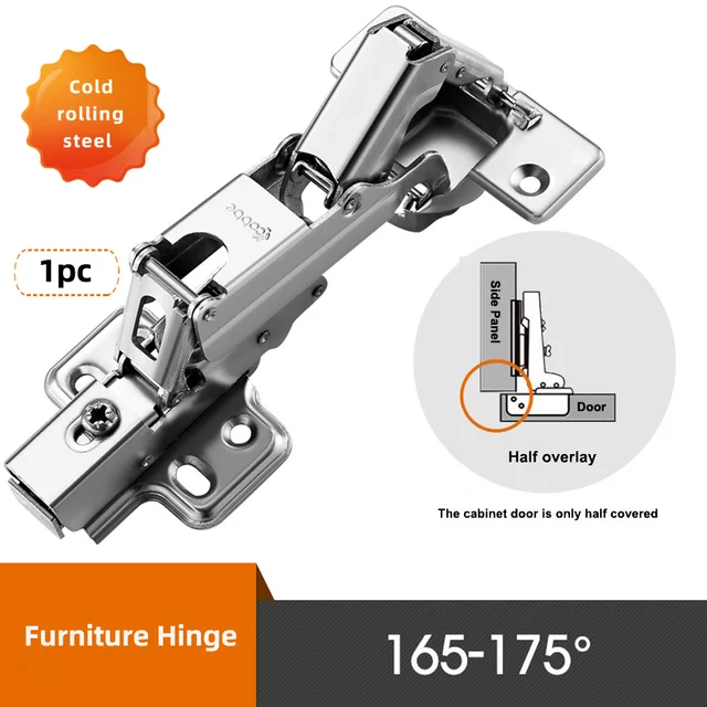 1pc Cabinet Large Angle Hinge Hydraulic Damp Buffer Furniture 165 Degree Door Hinges Soft Close Cupboard Cold Rolled Steel Gemel JL651-2 Half overlay