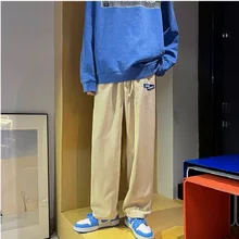 

Flanging Straight Leg Corduroy Pants Male Korean Fashion Casual Trousers Student Solid Color Loose Wide-leg Pants Street Wear