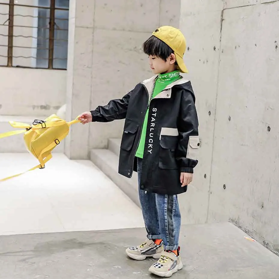 Boys Jacket Hooded Patchwork Boy Jacket Letter Print Children's Windbreaker Autumn Loose Casual Children's Clothes For Boys - Color: AS PICTURE