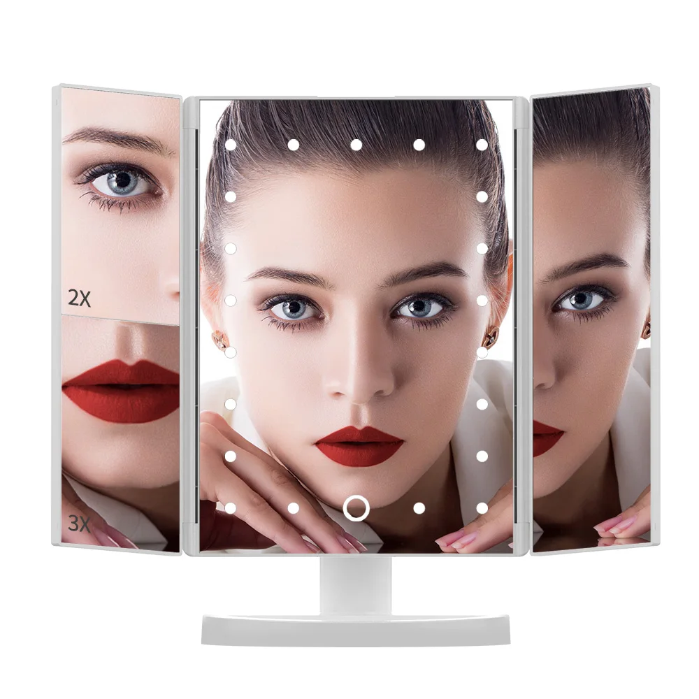 21 светодиодный светильник, зеркало для макияжа, сенсорный экран 1X/2X/3X, гибкое увеличительное косметическое зеркало с USB или батареей, регулируемое использование