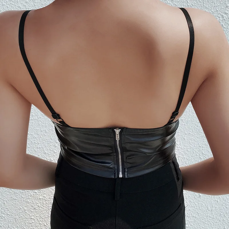 Ladyfirsy, сексуальный, для женщин, искусственная кожа, слинг, лето, новинка, v-образный вырез, модная, на молнии, для ночного клуба, мото, для девушек, эффектный, женский, модный, шикарный жилет