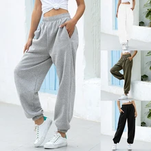 Pants Joggers High-Waist Women Trousers Streetwear Casual Wide-Leg Loose Soft Korean