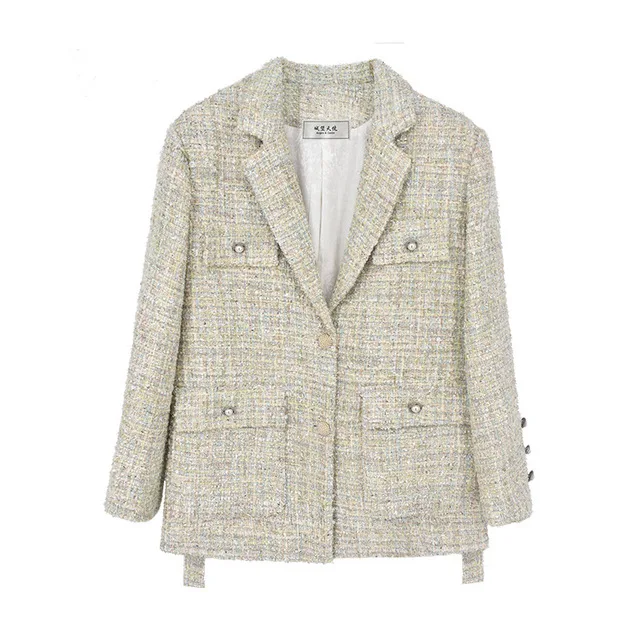 Light Green Новая модная осенне-зимняя твидовая куртка, пальто для подиума, роскошный высококачественный хлопковый шерстяной Блейзер, Женская шерстяная одежда, верхняя одежда - Цвет: Light Green