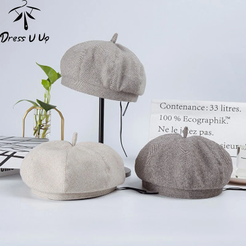 DRESSUUP Зимние береты для женщин винтажные шерстяные вязанные шапки женские 2019