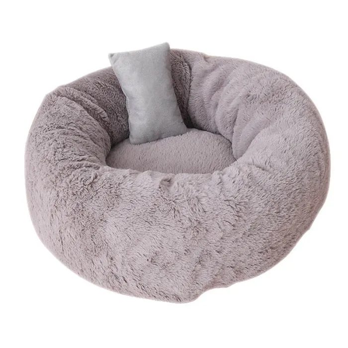 Pets Shag Plush Donut Cuddler Calming Bed Round Plush Cat Dog Mat Sleeping Bed with Pillow E2S