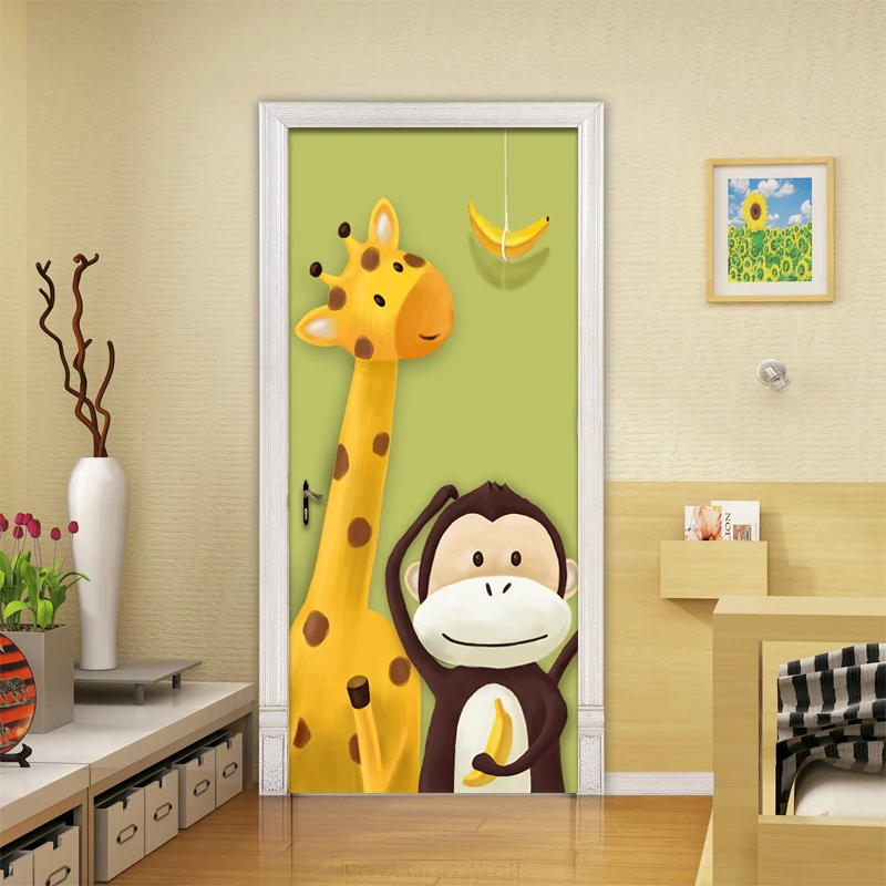 3D самоклеющиеся Diy художественная Наклейка цветок мультфильм животное пейзаж домашний декор двери ремонт ПВХ обои печать картинки - Цвет: Door YXCV2770-10