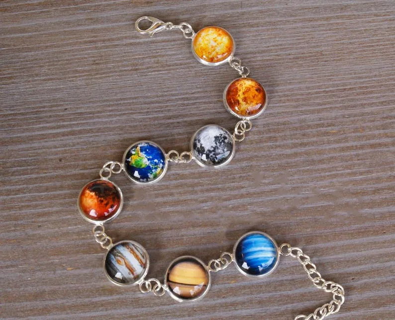 Planet Bracelet Space Bracelet Leather Planet Solar System Space Jewelry Jewelry Galaxy Bracelet leather bracelets stainless steel jewelry