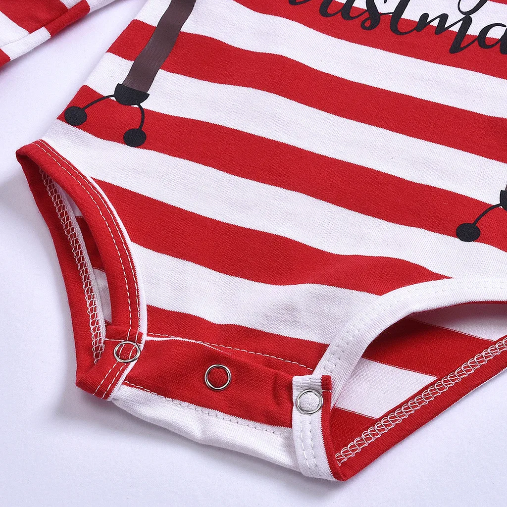 Christmas Clothes baby girl clothes Baby Girls Clothing Set Baby Boys Girls Christmas Stripe Print Romper Bodysuit Pants Hat Set