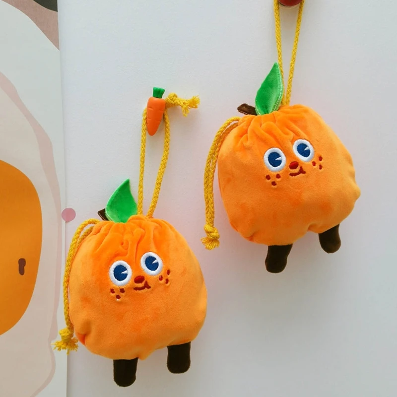 

Cute Drawstring Bag Orange Coin Pouch Purse Case Portable Cosmetic Makeup Keys Credit cards Candy Cookies Storage Bag Organizer