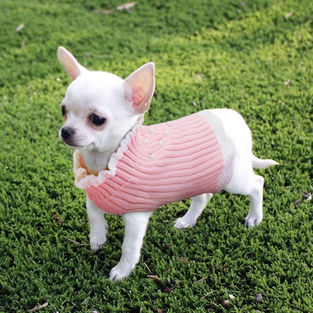 Одежда для маленькой собаки зима для домашних любимцев собак кошек свитер для щенков чихуахуа, собак Костюмы наряд свитер для домашних животных Мопс одежда с жемчугом