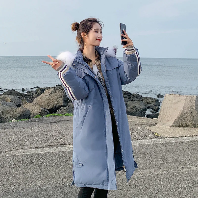 

Photo Shoot New Style Parka down Jacket Women's Korean-style-Style Fashion Long Loose-Fit Thickening Large Fur Collar Hooded Cot