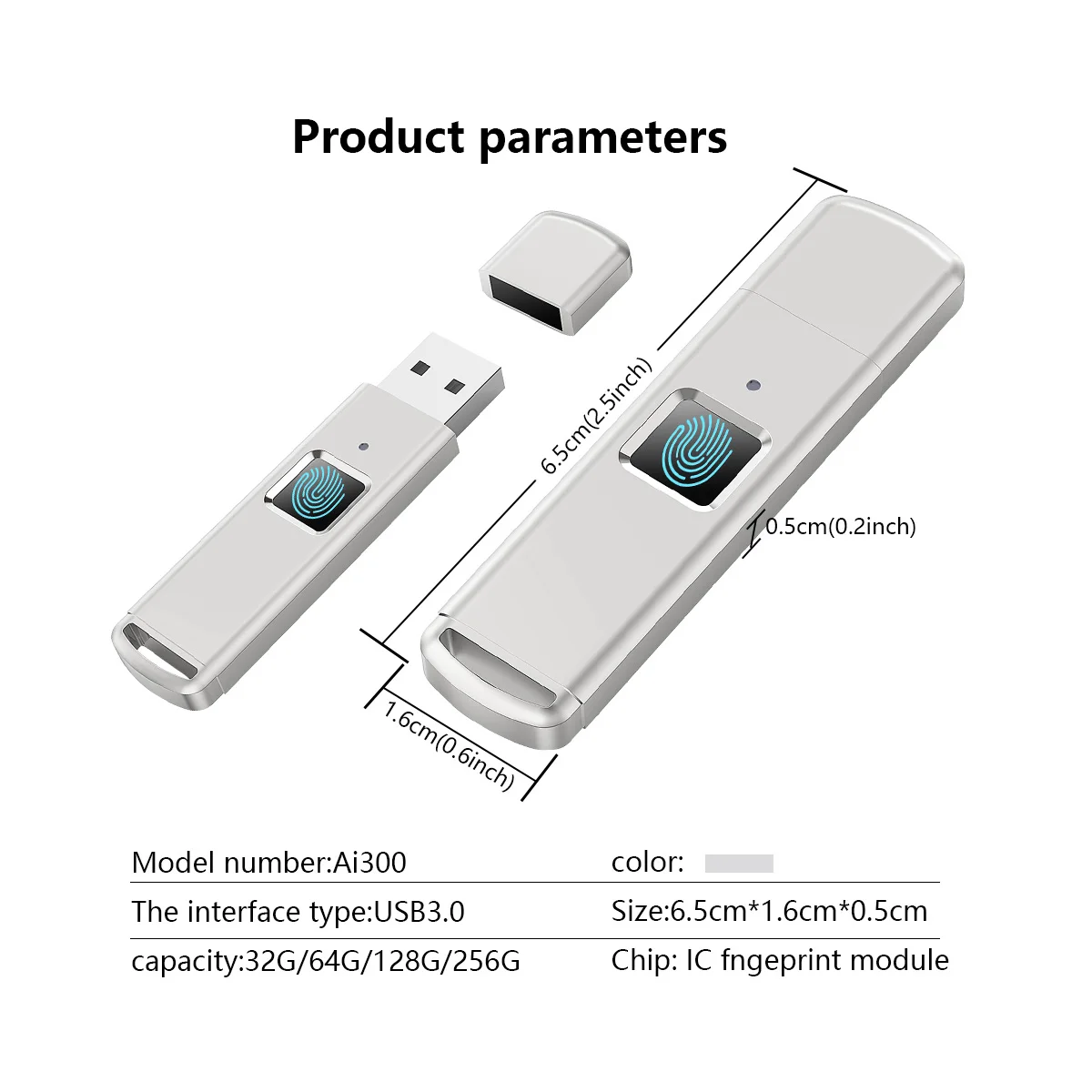 Fingerprint Recognition USB3.0 Flash Drive Privacy Encrypted Security 256GB 128GB 64GB 32GB