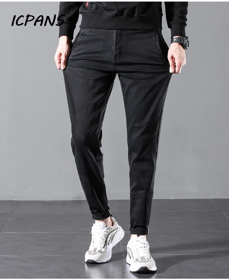 ICPANS Plus Size 40 42 44 46 Taper Denim Jeans Men Black Blue Gray Stretch Classic Casual Autumn Men's Jeans Men Trousers