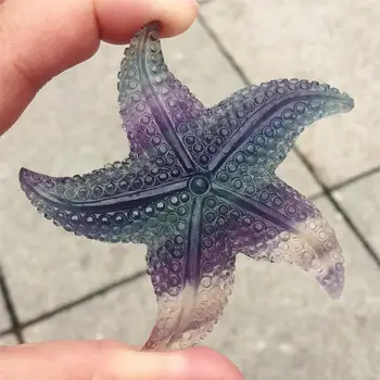 

Beautiful colorful fluorite carving starfish natural gem fluorite biological starfish crystal healing home decoration