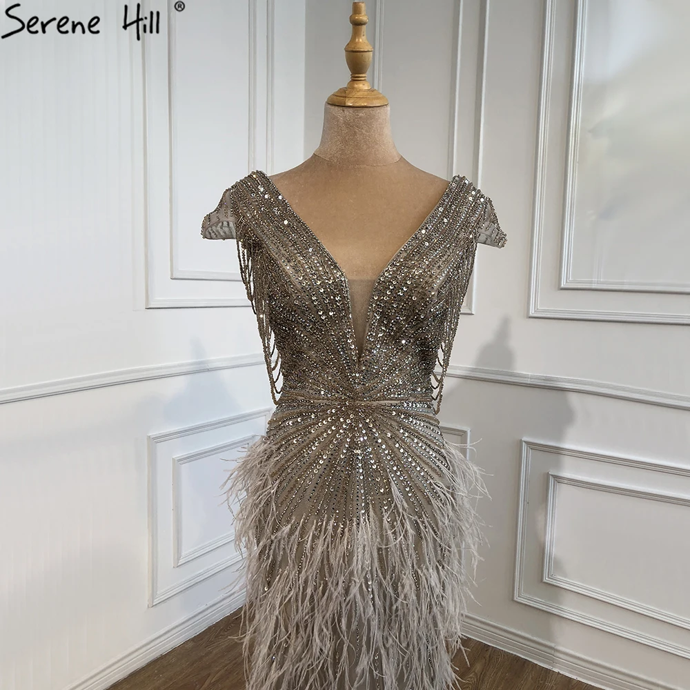 Serene Hill Brown Mermaid eleganckie luksusowe frędzle suknia wieczorowa  2020 piór kształtki strój na formalną imprezę suknia CLA70801|Suknie  wieczorowe| - AliExpress