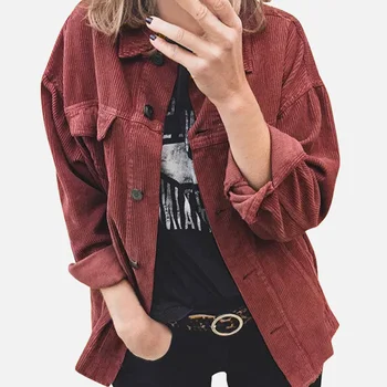 

Spring Corduroy Thicken Cardigan Women's Shirt Turn Down Collar Long Sleeve Female Shirts 2020 Fashion Loose Woman Top Coats