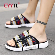 

CYYTL Men's Slippers Casual PU Leather Beach Outdoor Sandals Summer Slip on Home Flat Bathroom Flip Flops Chinelos Masculino